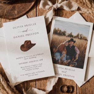 Westerse Cowboyhoed Minimalistische Trouwdag Kaart