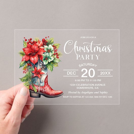 Westerse Cowboylaars Kerstfeest Acryl Uitnodigingen (Insitu (Draagbaar))