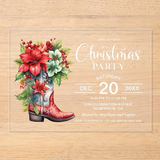Westerse Cowboylaars Kerstfeest Acryl Uitnodigingen (Voorkant)