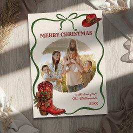 Westerse cowboylaars Kerstfoto met de hand geteken Feestdagenkaart