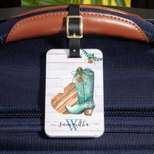 Westerse Cowboylaars Monogram Boho Hout Bagagelabel