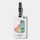 Westerse Cowboylaars Monogram Boho Hout  Bagagelabel (Voorkant verticaal)