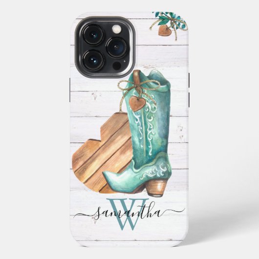 Westerse Cowboylaars Monogram Boho Hout iPhone Hoesje (Achterkant)