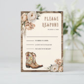 Westerse Cowboylaarzen Bruiloft RSVP Kaartje (Staand voorkant)