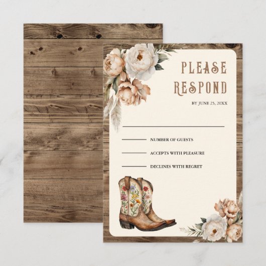 Westerse Cowboylaarzen Bruiloft RSVP Kaartje (Voorkant / Achterkant)