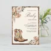 Westerse Cowboylaarzen Foto QR Code Baby Shower Kaart (Staand voorkant)