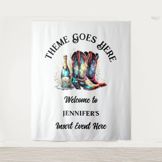 Westerse cowboylaarzen iriserende mousserende wijn wandkleed (Voorkant)