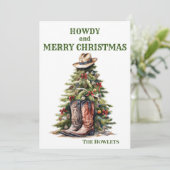 Westerse Cowboylaarzen Kerstboom Feestdagenkaart (Staand voorkant)