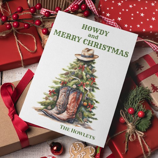 Westerse Cowboylaarzen Kerstboom Feestdagenkaart