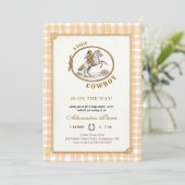 Westerse Cowboyruit Gingham Babyfeestje Kaart (Staand voorkant)