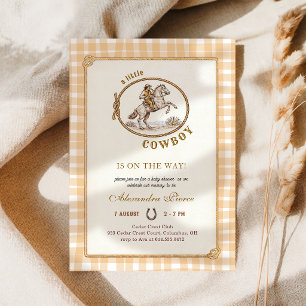 Westerse Cowboyruit Gingham Babyfeestje Kaart