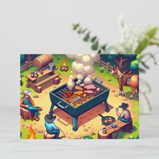 Westerse Cowboys Koken Grillen Op Maat  Kaart (Staand voorkant)