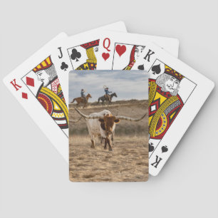 Westerse cowboys met Longhorn-runderen Pokerkaarten