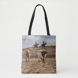 Westerse cowboys met Longhorn-runderen Tote Bag