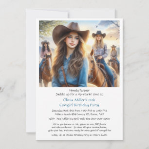Westerse Cowgirl 15e Verjaardagsfeest Uitnodiging