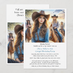 Westerse Cowgirl 15e Verjaardagsfeest Uitnodiging