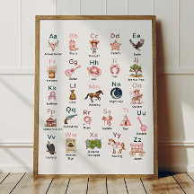 Westerse Cowgirl Alfabet ABC Poster Voor Kinderkam