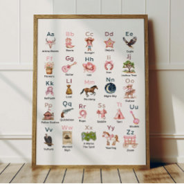 Westerse Cowgirl Alfabet ABC Poster Voor Kinderkam