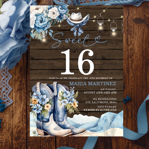 Westerse Cowgirl Blau Bloemstuk Houten Sweet 16 Ve Kaart