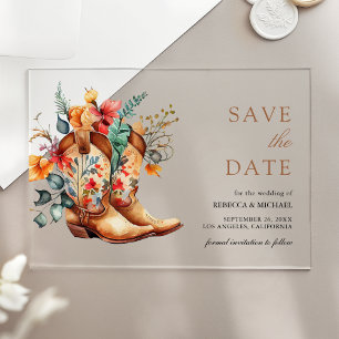 Westerse Cowgirl Bloemen Laarzen Trouw Save the Da Acryl Uitnodigingen
