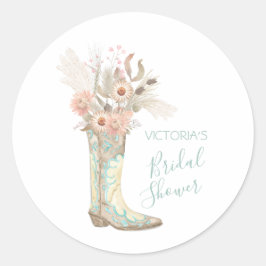 Westerse Cowgirl Bloemrijke Laarzen Shower Ronde Sticker
