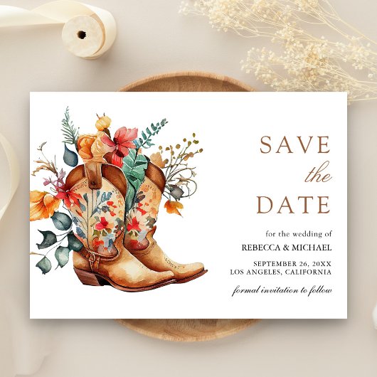 Westerse Cowgirl Bloemstuk Laarzen Bruiloft Save The Date