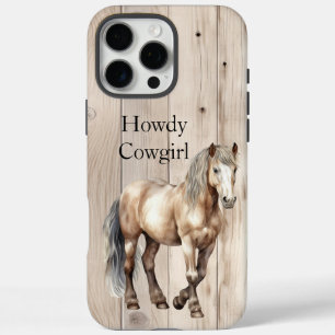 Westerse Cowgirl Cowboy Paard Nep Hout iPhone 16 Pro Max Hoesje