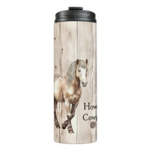 Westerse Cowgirl Cowboy Paard Nep Hout Thermosbeker