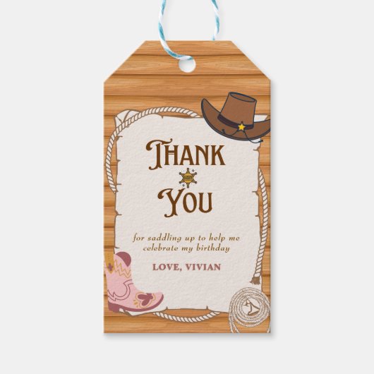 Westerse Cowgirl Eerste Rodeo Verjaardag Cadeaulabel (Voorkant)