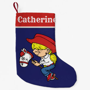 Westerse Cowgirl Kid op stokpaard Kleine Kerstsok