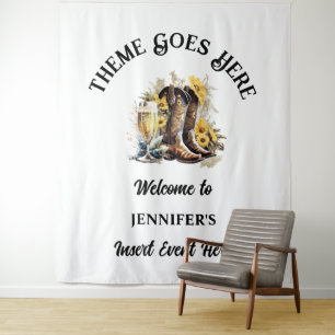 Westerse cowgirl laarzen zonnebloem bubbel country wandkleed