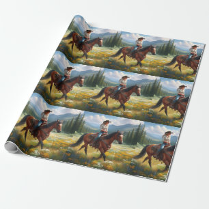 Westerse Cowgirl Rijdt Paard  Cadeaupapier