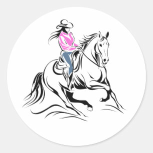 Westerse Cowgirl Rijdt Paard Illustratie Ronde Sticker