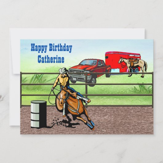 Westerse Cowgirl Rodeo Barrelracer in Arena Kaart (Voorkant)