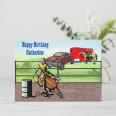 Westerse Cowgirl Rodeo Barrelracer in Arena Kaart (Staand voorkant)