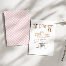 Westerse Cowgirl Roze Geruite Baby Shower Uitnodig