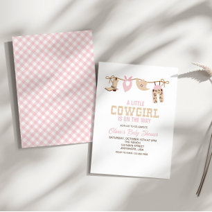 Westerse Cowgirl Roze Geruite Baby Shower Uitnodig Kaart