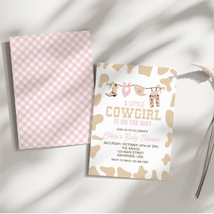Westerse Cowgirl Roze Geruite Baby Shower Uitnodig Kaart