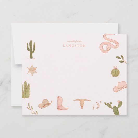 Westerse Cowgirl Roze Kinderen Notitiekaartje (Voorkant)