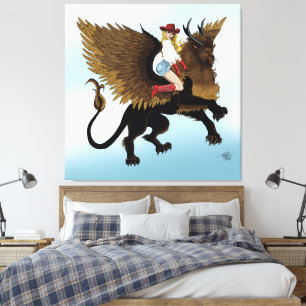 Westerse Cowgirl Vleugelleeuw Griffioen Fantasie R Canvas Afdruk