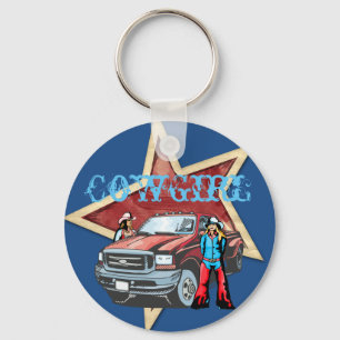 Westerse Cowgirls Met Vrachtwagen en Ster Sleutelhanger