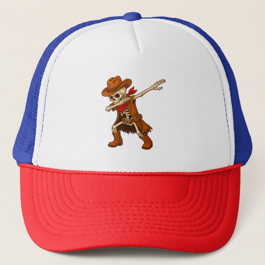 Westerse Dabbende Cowboy Skelet Dab Halloween Trucker Pet (Voorkant)