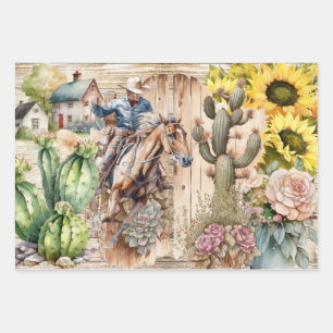 Westerse decoupage - cowboy zonnebloem rustieke ra inpakpapier vel