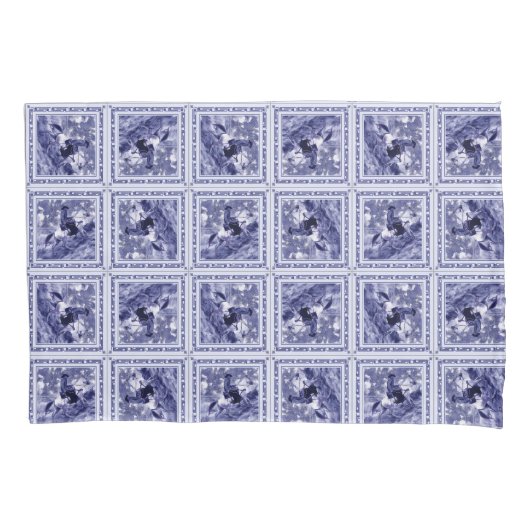 Westerse Denim Blauwe Delfts Tegel Kussensloop (Voorkant)