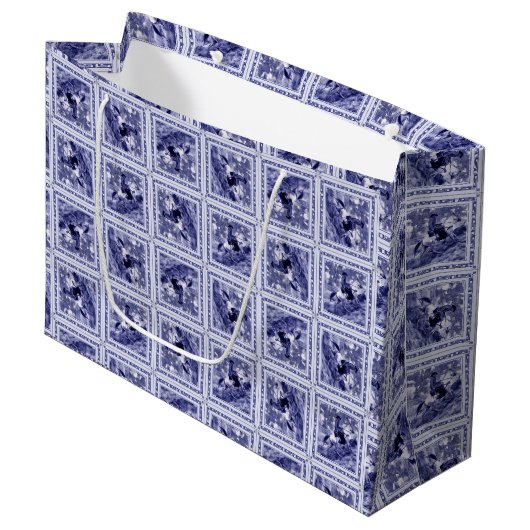 Westerse Denim Blauwe Delftsche Tegel Groot Cadeauzakje (Voorkant Gekanteld)