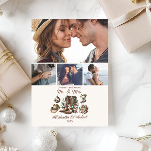 Westerse eerste kerst als mevrouw en meneer 4 foto feestdagenkaart
