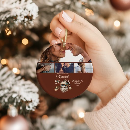 Westerse eerste kerst getrouwd 4 foto keramisch ornament