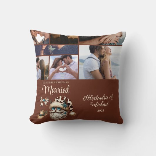 Westerse Eerste Kerst Getrouwd 7 Foto  Kussen (Voorkant)
