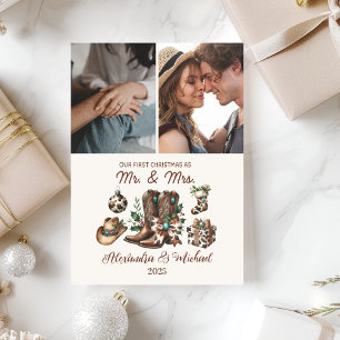 Westerse Eerste Kerstmis als Mevrouw en Mijnheer 2 Feestdagenkaart