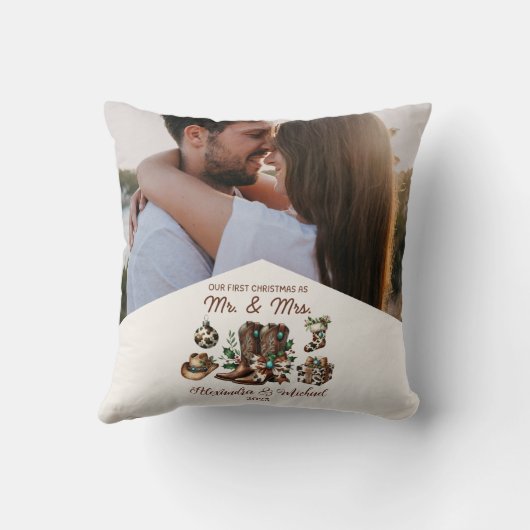 Westerse Eerste Kerstmis als Mevrouw en Mijnheer   Kussen (Achterkant)